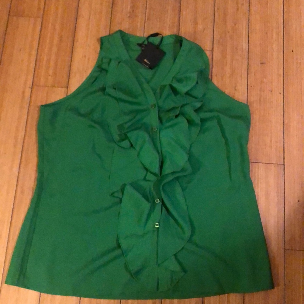 Green ruffle button down top